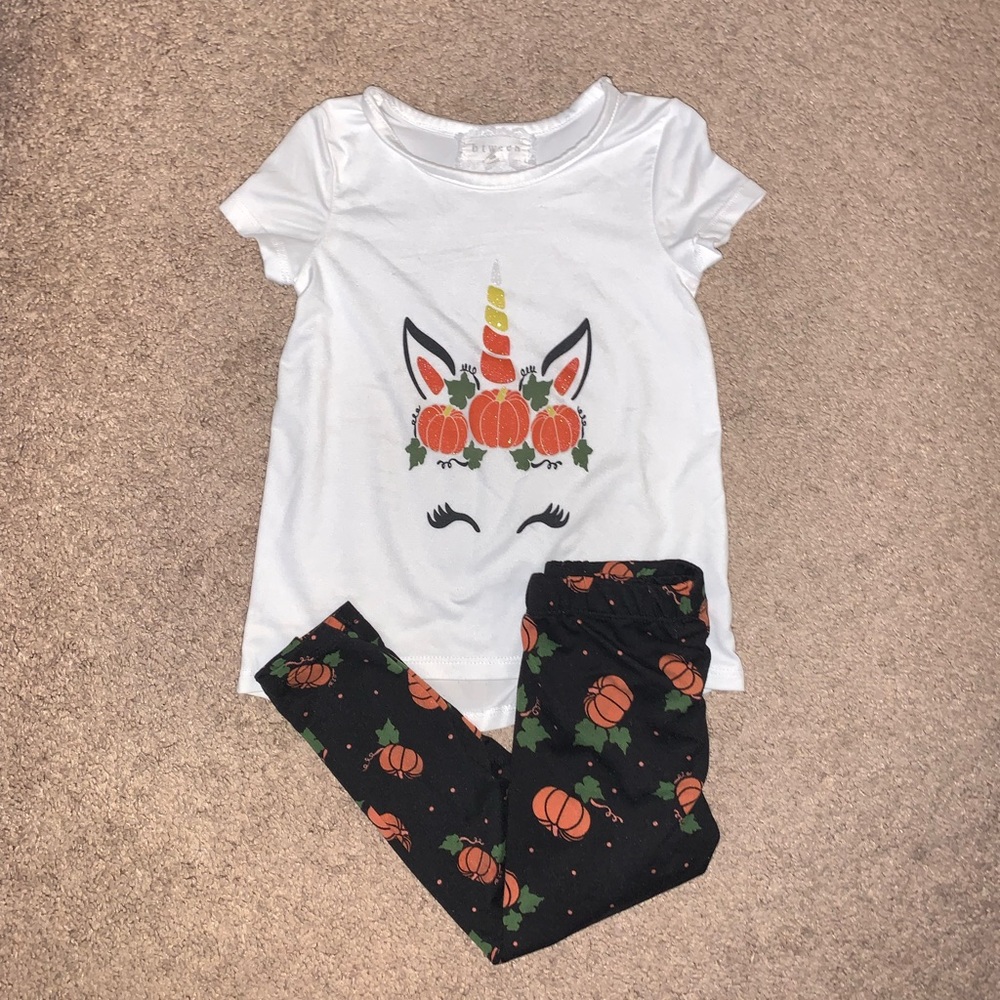 Toddler Girl Unicorn Pumpkin Outfit with matching headband 3T